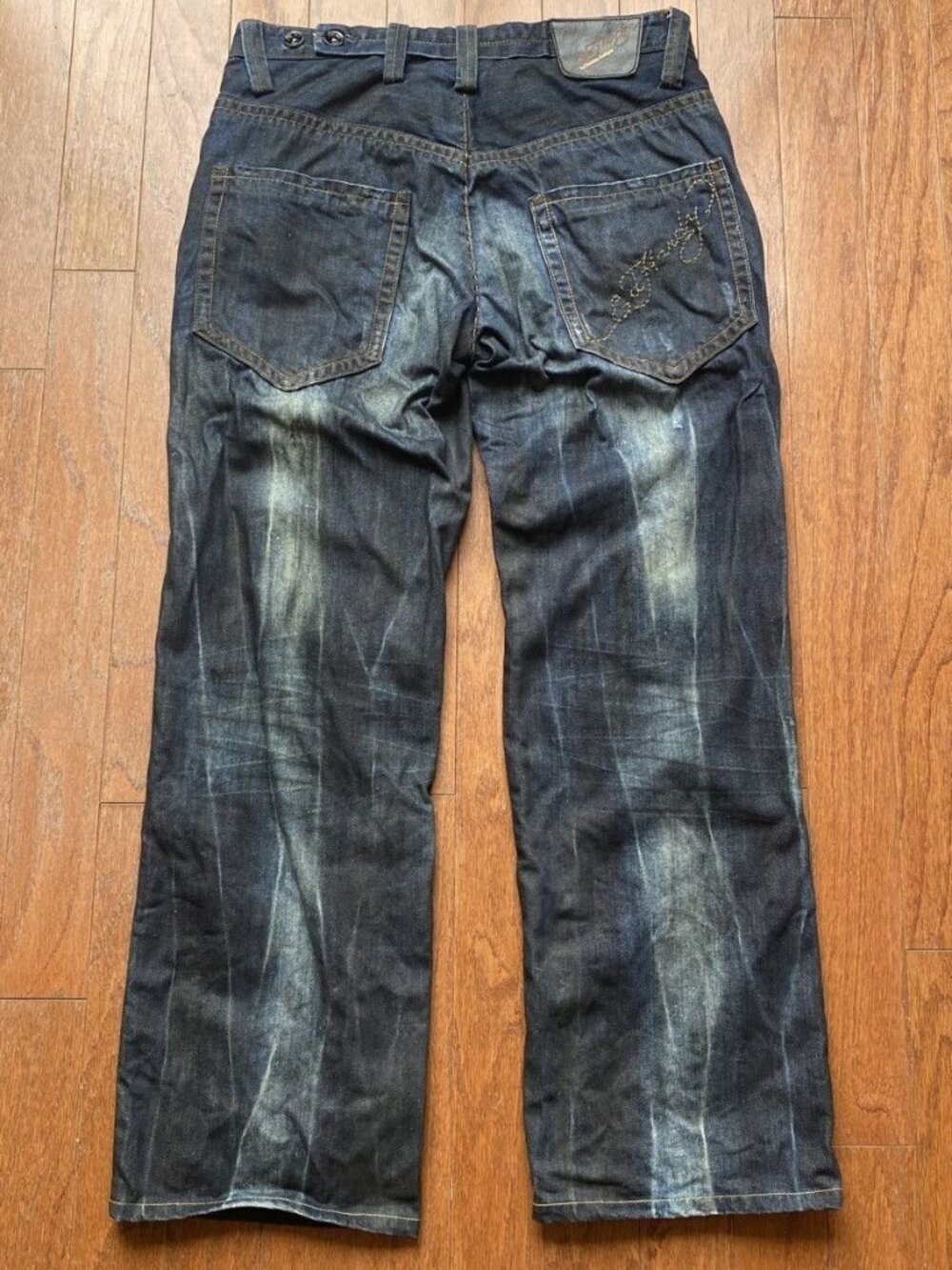 Ed Hardy Baggy Mudwash Distressed Jeans Mens 34x32
